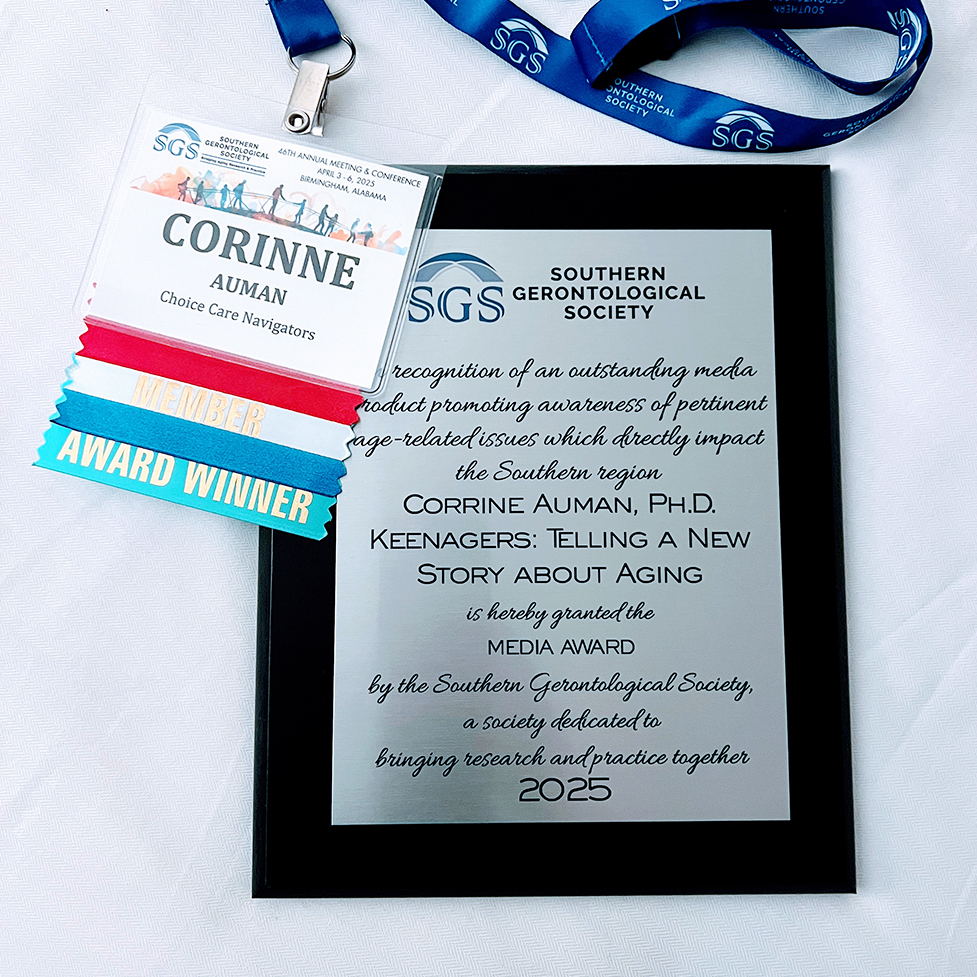 Dr. Corinne Auman granted the Media Award by the Southern Gerontological Society